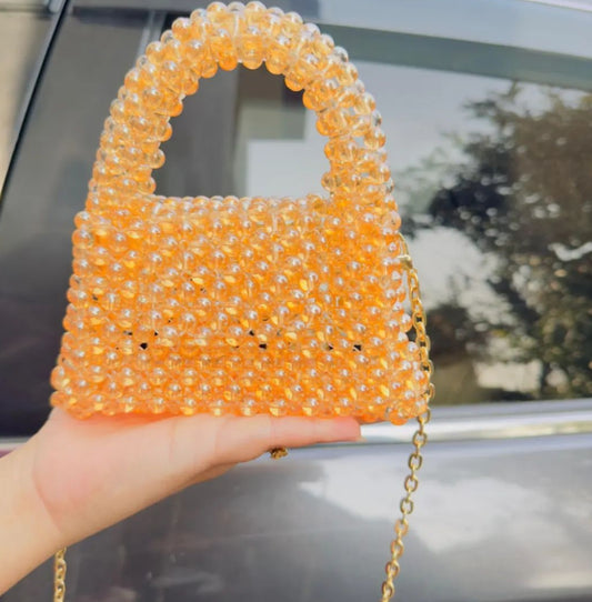 Crystal Light Orange Bead Bag - Pink Beaded Bag - Crystal Crossbody Beag - Shoulder Bead Bag - Bead Bag for Kids - Summer Bead Bag - Mini Bead Bag