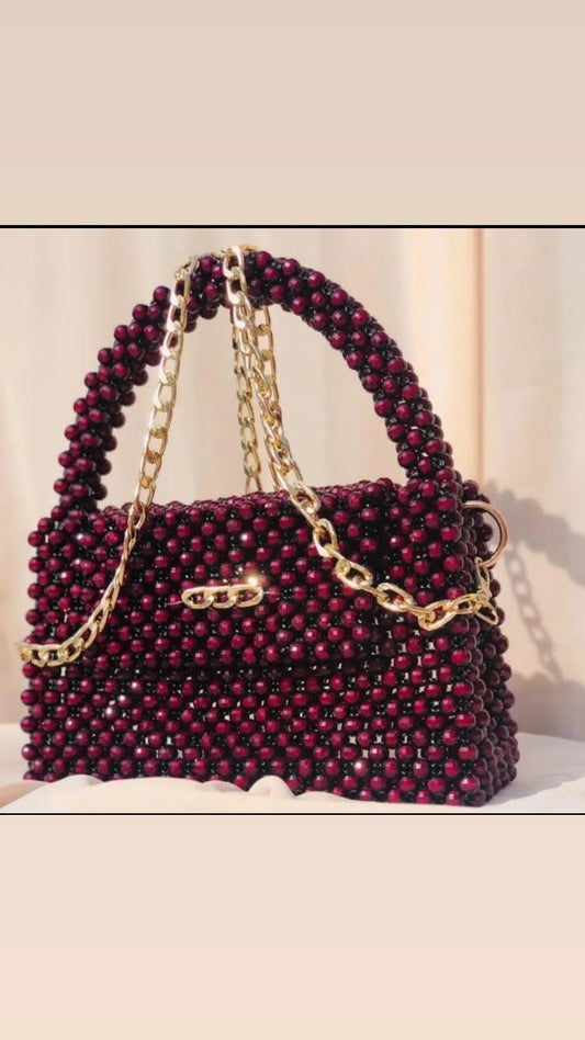 Pearl Bead Red  Handbag, Handmade Evening Bag, Stylish Women's Accessory, Anniversary Gift