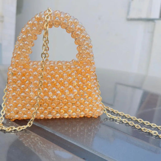 Crystal Light Orange Bead Bag - Pink Beaded Bag - Crystal Crossbody Beag - Shoulder Bead Bag - Bead Bag for Kids - Summer Bead Bag - Mini Bead Bag